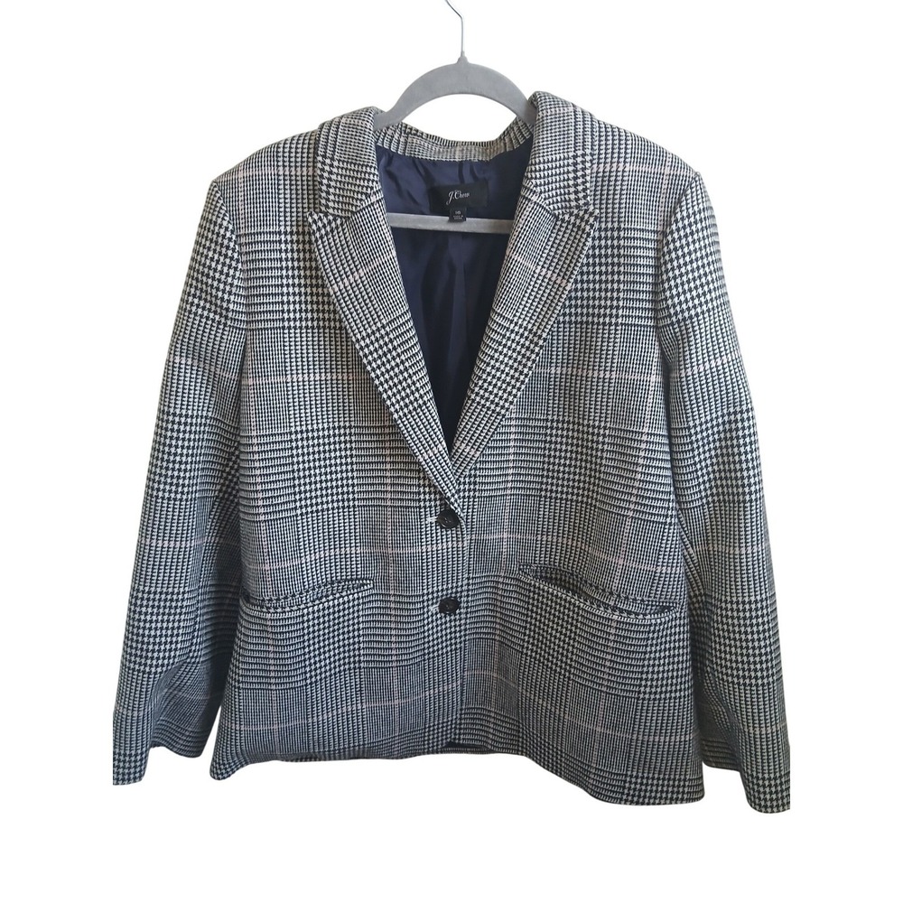 J. Crew Plaid Blazer Women's Size 16‎ Plaid Houndstooth Wool Blend Jacket
